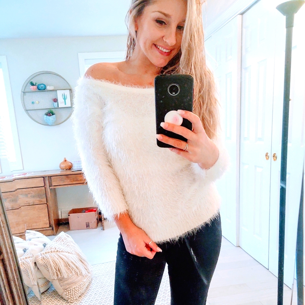 White fluffy sweater